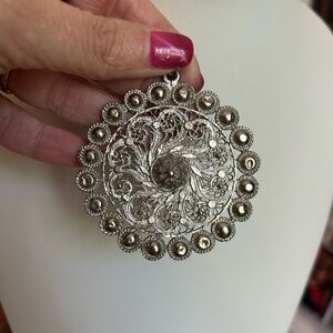 Filigree Round Silver-Tone Pendant